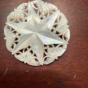 Carved Mother of Pearl Six Point Star Brooch